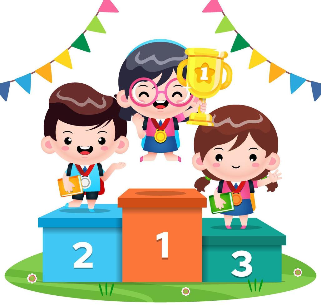cute student school competition winners standing on podium22 vector